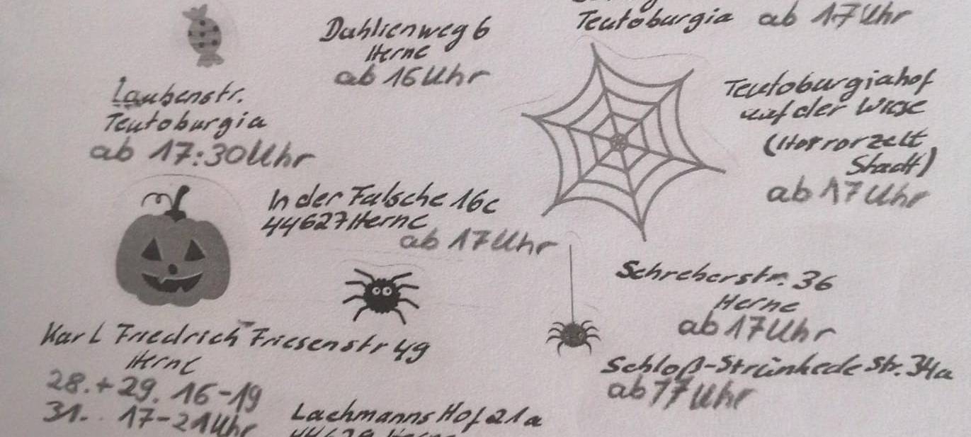 Die Mitglieder der Facebook-Gruppe "Halloween Häuser Herne" haben einen Flyer zu ihren dekorierten Häusern gebastelt. (anklicken für volle Größe)