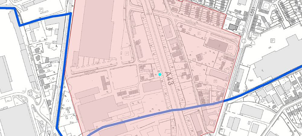 Der Blindgänger wurde im Bereich Südstraße/A43 entdeckt.