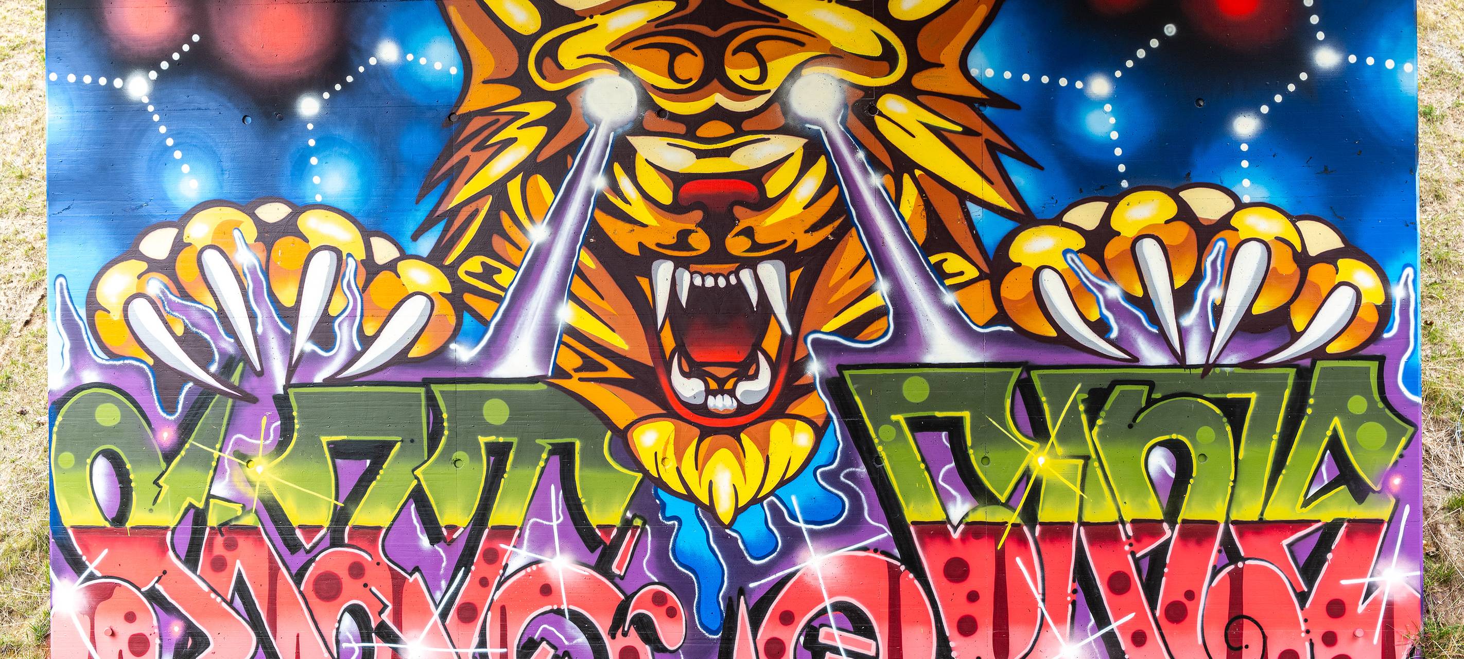 Künstlerinnen und Künstler aus Herne und Essen haben einen überdimensionalen Tiger als Graffiti auf die neue Brücke Riemker Straße gesprüht.