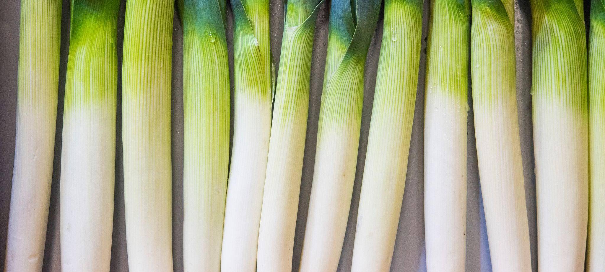 Lauchstangen liegen in ener Kiste